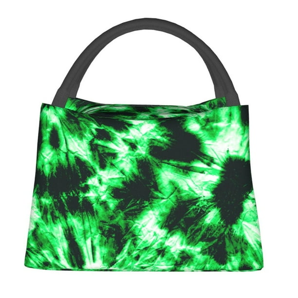 Easygdp Green Tie Dye Bolsa de Almuerzo Insulada Reutilizable, Bolsa de Mano y Bandolera para Oficina, Trabajo, Viajes