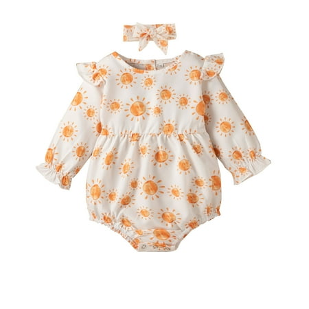 

Infant Girls Bodysuits Cartoon Printed Headbands Printed Long Sleeve Newborn Kids Children Loose Fashion Outwear Leisure Spring Summer Rompers Jumpsuits