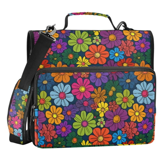 Zipper Binder Psychedelic Flowers 1.5 Inch Binder Folder Bag with Shoulder Strap and Handle