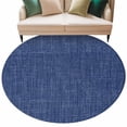thumbnail image 2 of Round Area Rug 7 Ft, Vintage Navy Blue Washable Non-Slip Circle Carpet for Living Room/Bedroom, Farmhouse Retro Dark Solid Color Linen Texture Low-Profile Large Runner Mat Collection Rugs for Indoor, 2 of 7