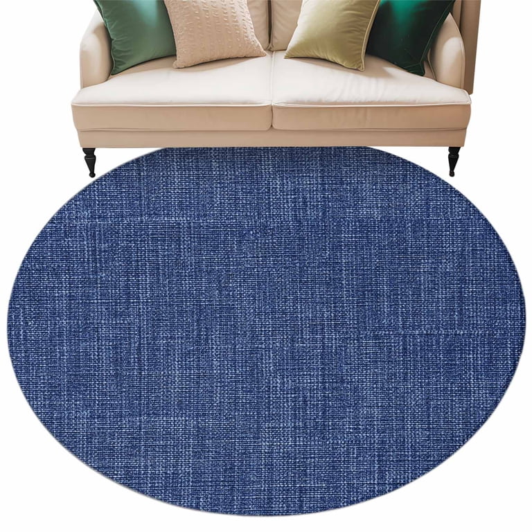 Round Area Rug 7 Ft, Vintage Navy Blue Washable Non-Slip Circle