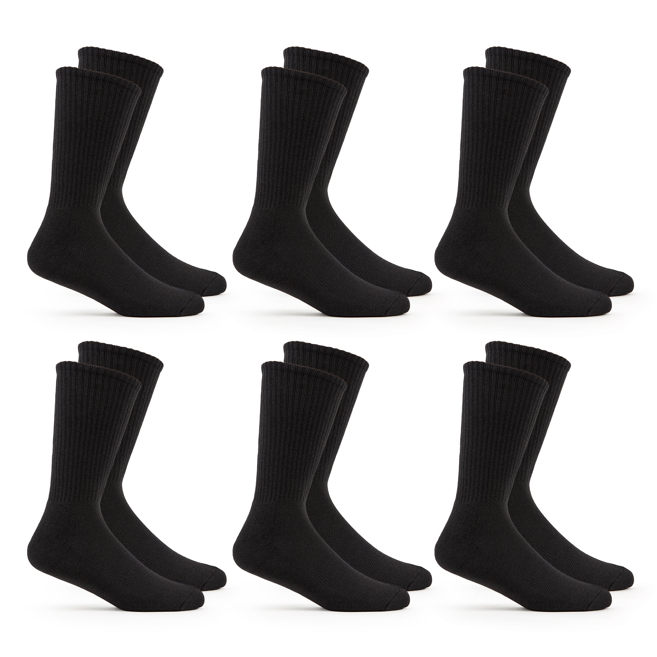 Fruit of the Loom Men's All Day Comfort Crew Socks, Sizes 12-15, Black (6-Pack)
