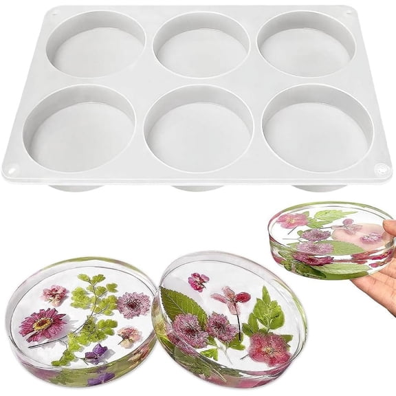 Hatchsun 6-Cavity Deep Round Coaster Molds, 4 Inches Coaster Silicone Molds for Epoxy Resin, Coaster Resin Molds for Flower Bouquet Preservation