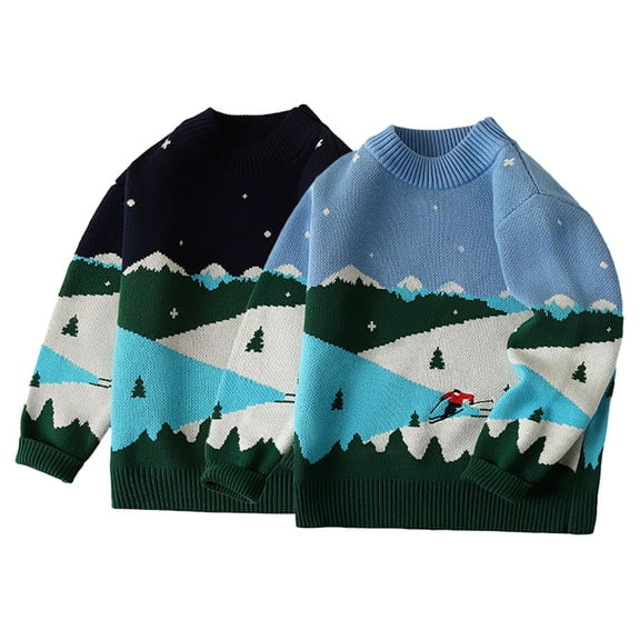CSChome 2-14Y Kids Baby Autumn Winter Thickened Sweater Tops for Boys Girls Cartoon Cute Long Sleeves Crewneck Teen Knitwear Sweater Coats Toddler Autumn Winter Jumper Jacket