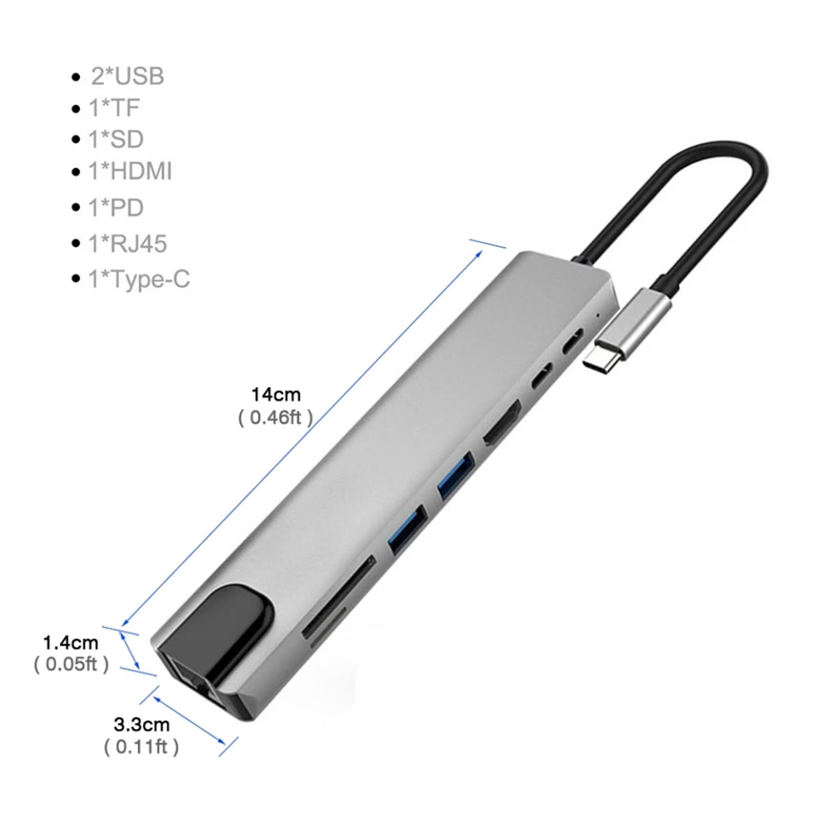 USB C Hub Adapter Laptop Docking Station 8 in 1 USBC Dongle to 4K HDMI,Ethernet,2 USB,Type-C,SD TF Card Reader,PD 100W Compatible with iPhone16/MacBook/Dell and Other Type C Laptops Device