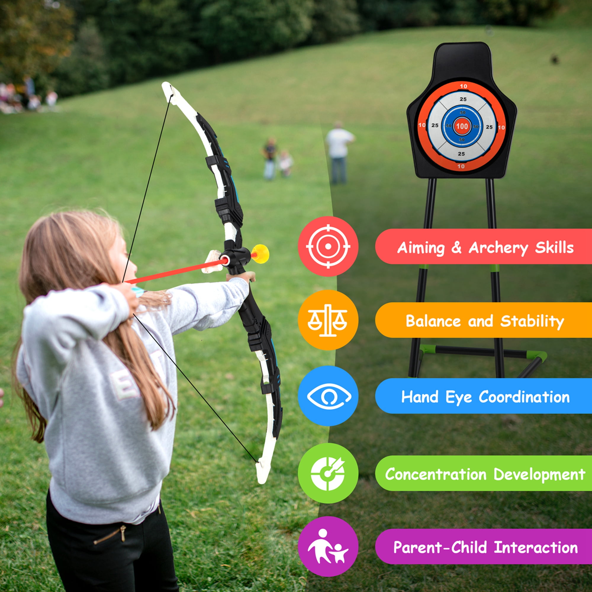 Costway 2-Pack Bow and Arrow Set for Kids LED Light Up Archery Toy with 20 Suction Arrows