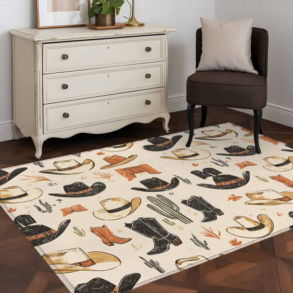 3'x5' Area Rugs, Western Cowboy Indoor Outdoor Area Rug for Living Room Bedroom, Country Vintage Art Boots Desert Washable Bathroom Rugs Kitchen Floor Carpet Mats Home Decor Aesthetic
