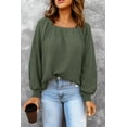 thumbnail image 1 of Women's Green Scoop Neck Puff Sleeve Waffle Knit Top, 1 of 21