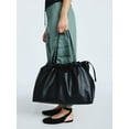 thumbnail image 2 of Scoop Women's Faux Leather Oversized Drawstring Pouch Tote, Black, 2 of 7