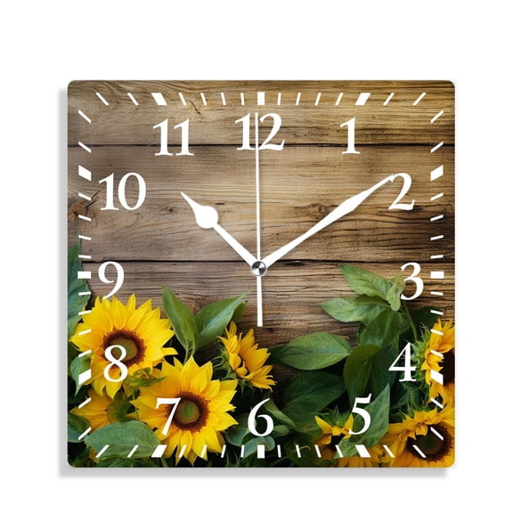 10 Inch Wall Clock Battery Operated Silent Clock Decorative for Office, Kitchen, Outdoor, Living RoomYellow Sunflower Bouquet Vintage Beautiful