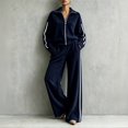 thumbnail image 2 of Szluipve 2 Piece Sets for Women 2 Piece Outfits Side Stripe Zip Up Collar Jacket & Wide Leg Pants Set Ribbed Textured Casual Tracksuit Loungewear Suit for Daily Travel Navy 2XL, 2 of 7