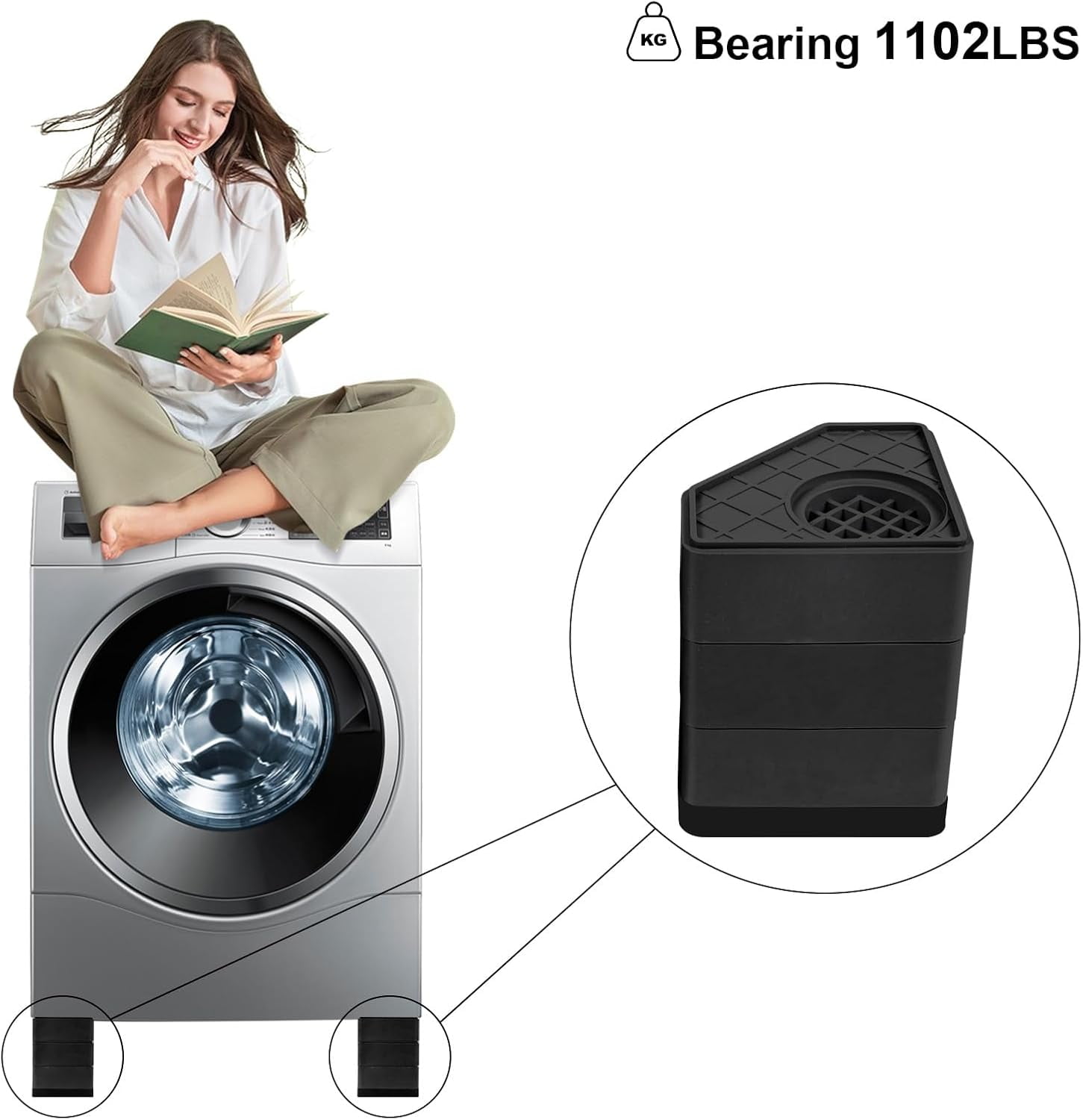 4Pcs Anti Vibration Pads for Washing Machine, Stops Washer Dryer Moving, Prevents Noise, Vibration Transfer, Antivibration Stabilizer Support Feet (Increase4.5in)