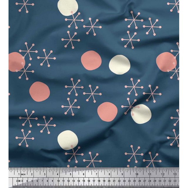 Soimoi Rayon Fabric Geometric & Polka Dots Printed Fabric 1 Yard 42 Inch Wide