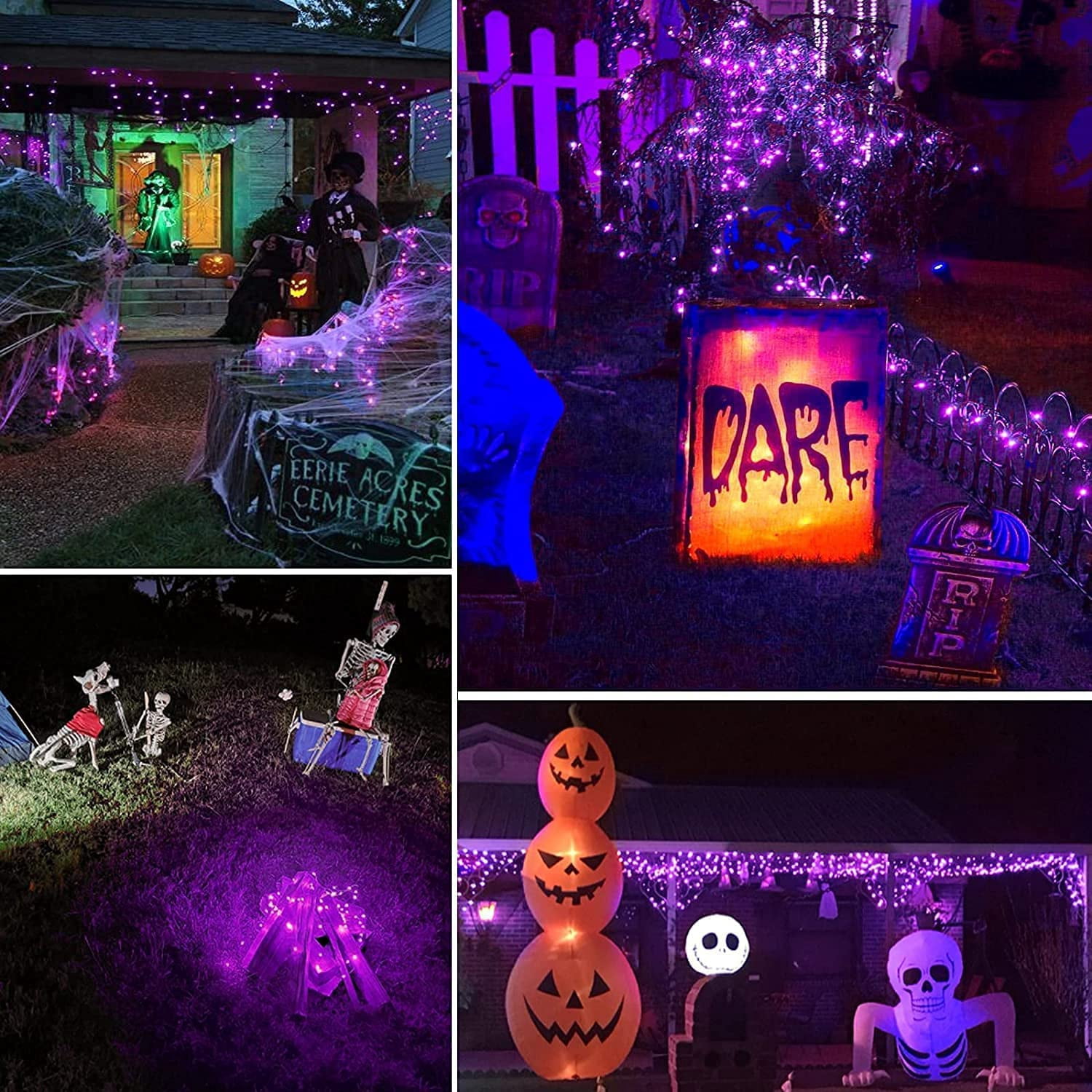 Purple Solar Fairy Lights Outdoor Waterproof, 2 Pack Each 33ft 100 LED Solar String Lights, 8 Modes Silver Wire Solar Twinkle Lights for Halloween Christmas Patio Garden