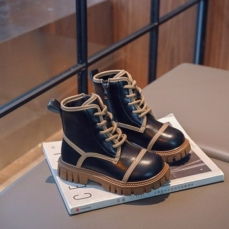 

DancePeanut Children Girls Elegant Autumn Winter Lace-Up Ankle Boots High Shoes For Kids Girls Flat Fashion Work Boots Size 26-36