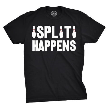 Mens Split Happens Funny Bowling Graphic Text Hilarious Sports T Shirt