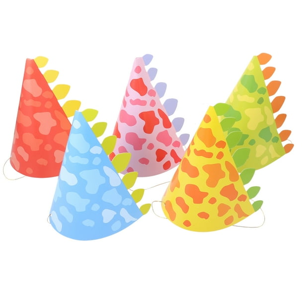 KAKOWELY 10 gorros de dinosaurio para niños pequeños, gorros de fiesta de cumpleaños de dibujos animados, gorros de papel tipo cono para fiesta de dinosaurios.