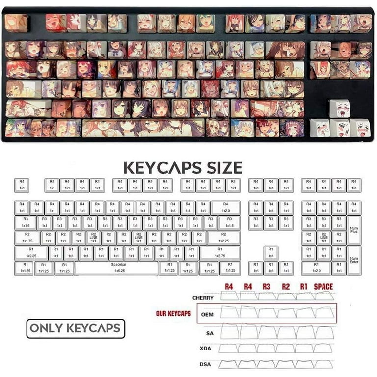 XVX PBT Keycaps 108 Keys Japanese Anime Style Keycaps Five Sided