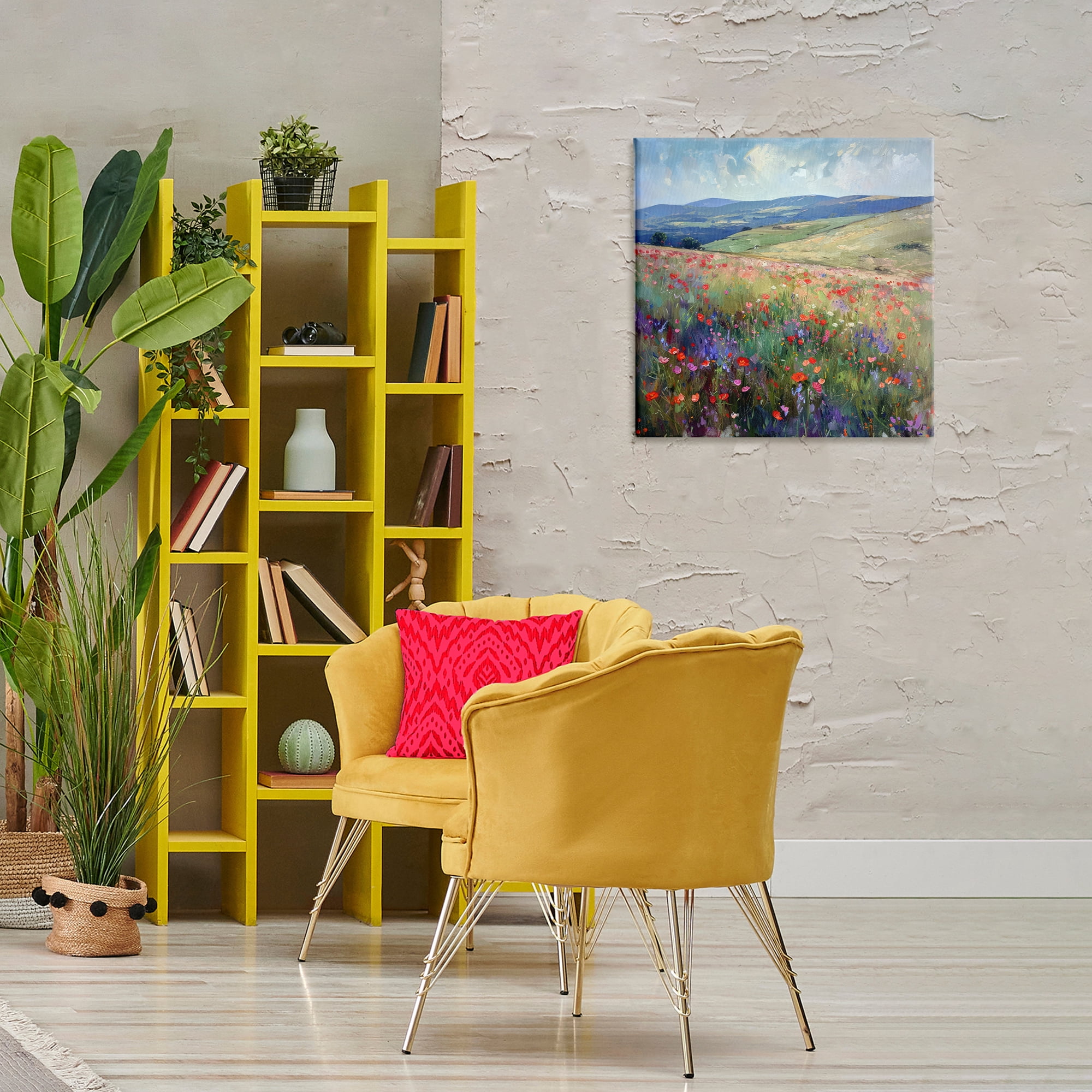 Stupell Industries Rolling Meadow Flowers Landscape & Nature Painting Wrapped Canvas Art Print Wall Art, 24 x 24