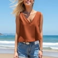 thumbnail image 3 of Otntypg Womens V Neck Cropped Cotton Linen Tank Tops Spring Summer Sleeveless Cami Shirts Loose Lightweight Casual Basic Workout Tees Blouses Orange M, 3 of 10