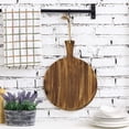 thumbnail image 2 of MyGift Round Brown Burnt Wood 12 Inch Pizza Peel Board Serving Tray with Handle & Hanging Rope, 2 of 7