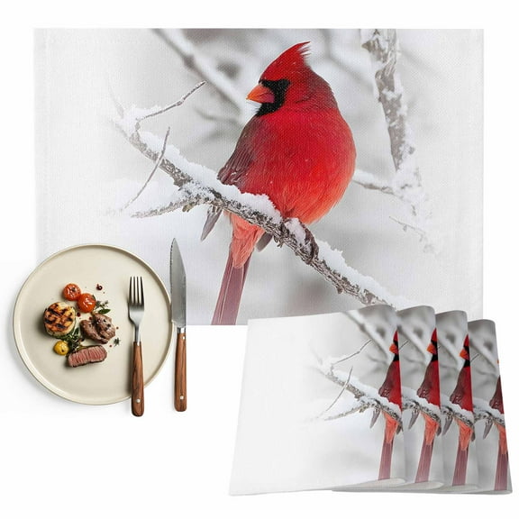 Winter Cardinals Christmas Placemats Set of 8, Table Mats Washable Heat-Insulation Non-Slip Place Mats for Kitchen Dinner Table Indoor Outdoor Decor,13x19 Inch