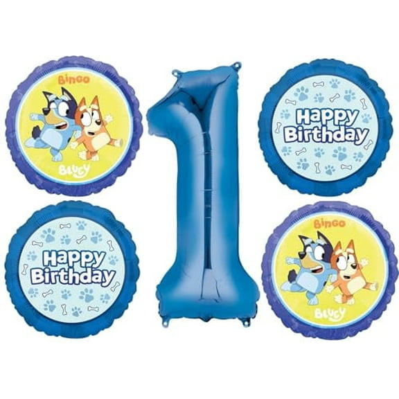 Anagram Bluey 1st Birthday Party Supplies 5pc Foil Balloon Bouquet