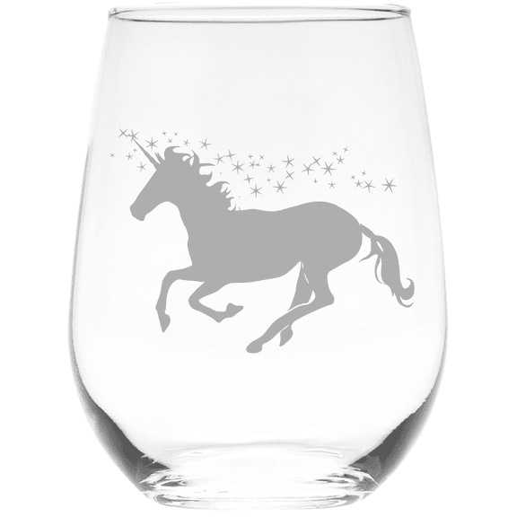 C&M Personal Gifts 17 oz Unicorn Themed Stemless Wine Glass (Style U4)