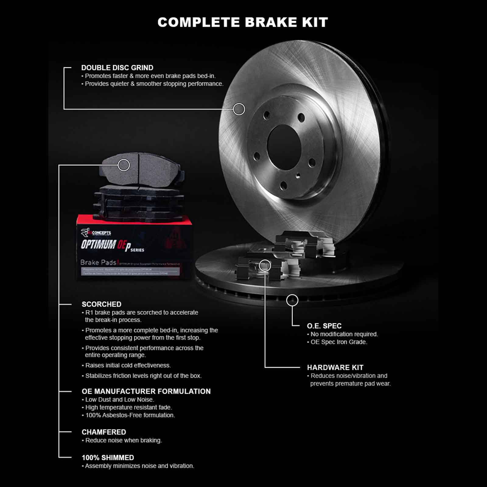 R1 Concepts Disc Brake Rotor Set with Optimum Oe Pads and Hardware WFUH1-59376