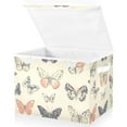 thumbnail image 2 of Beige Vintage Butterfly Large Storage Bins with Linen Collapsible Lid Storage Box 16.7 x 12.6 x 11.8in, 2 of 7