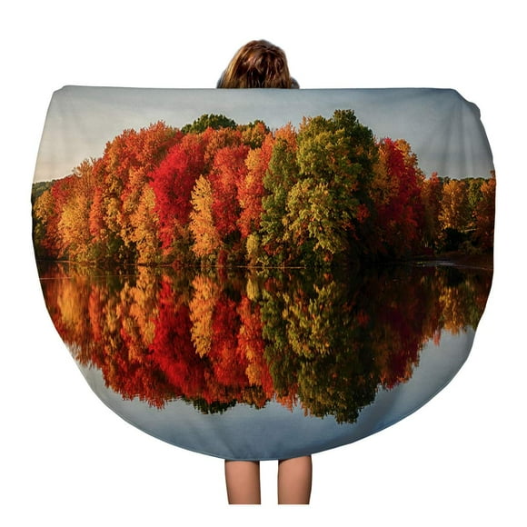 SIDONKU 60 inch Round Beach Towel Blanket Foliage Fall Colors Reflecting in Pond Water Reflection Leaves Travel Circle Circular Towels Mat Tapestry Beach Throw