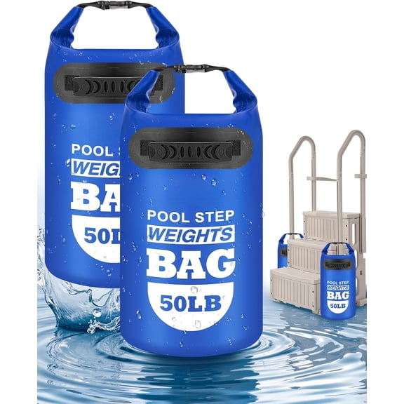 MM 2 Pack 50lb Heavy Duty Pool Ladder Weights,Sand Fillable Universal Sand Bags Step Anchors,500D PVC Durable Waterproof&Foldable Sandbags for Above Ground Swimming Pools Stair,with Handle(Navy Blue)