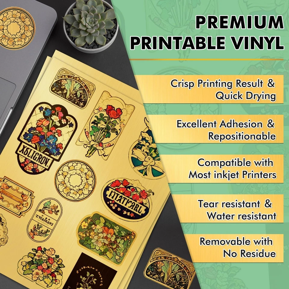 CIRCLE- Koala Brushed Gold Vinyl Sticker Paper for Inkjet & Laser Printers Waterproof 20