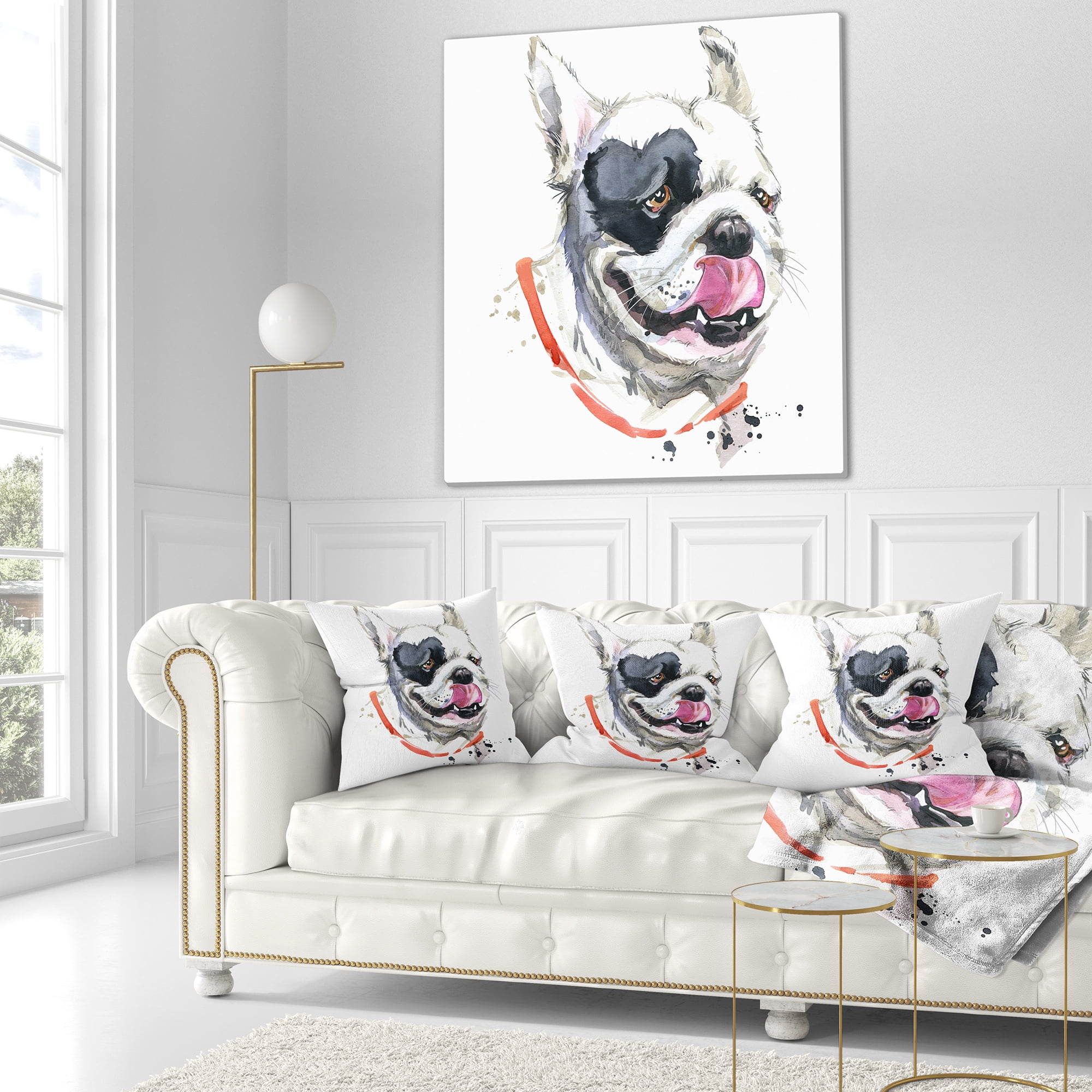 Designart Kiss French Bulldog Illustration - Animal Throw Pillow - 16x16