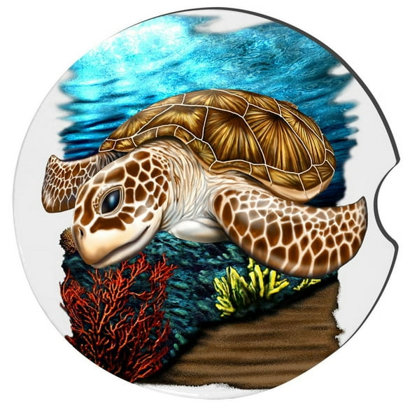 Sea Turtle Car Coaster, Absorbent Stoneware Car Cup Holder Coaster, Set of 2