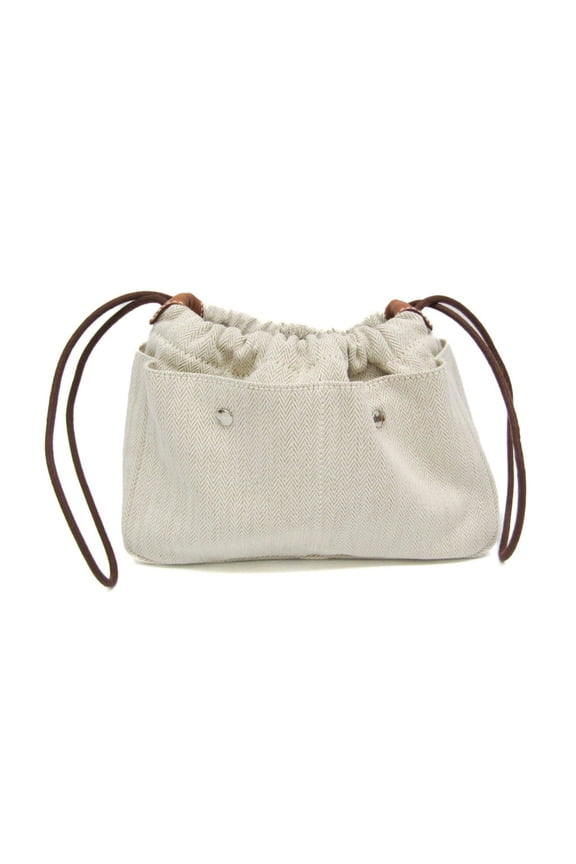 Pre-Owned Hermes Fourbi 20 Women's Toile Chevron,Barenia Leather Pouch Fauve,Natural (Good)