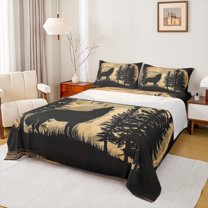 Manfei Reindeer Wolf Adult Bed Sheets, Jungle Rustic Animal King Sheets, Vintage Countryside Sheet Set, Breathable Home Decor, 4pcs