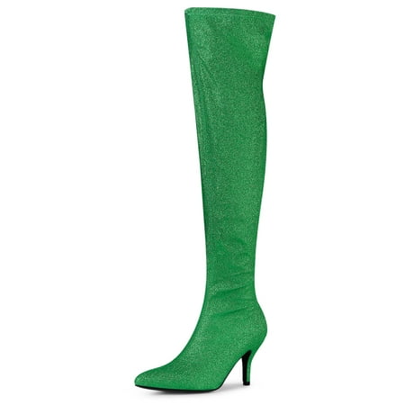 

Unique Bargains Women s Glitter Point Toe Stiletto Heels Over The Knee High Boots