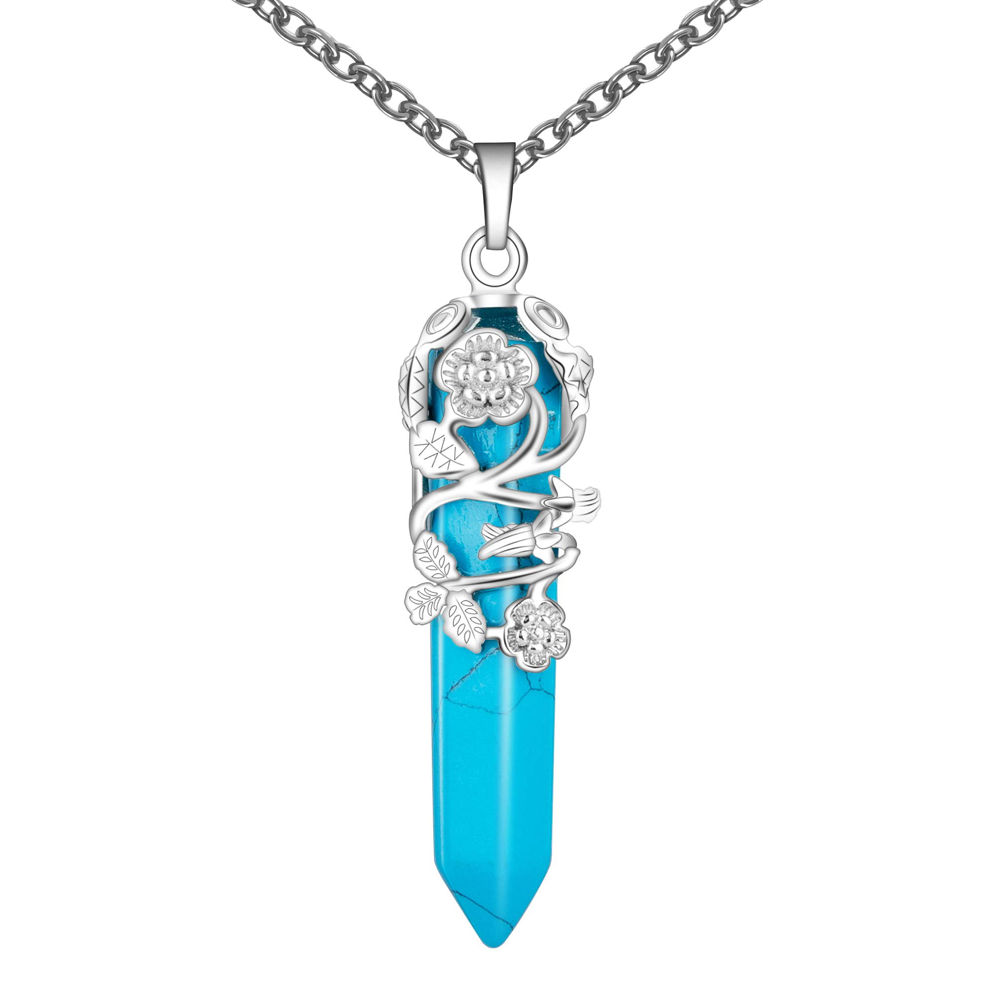 Natural Gemstones Dragon Column Reiki Chakra Healing Beads Pendant Necklaces 18k 