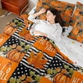 thumbnail image 4 of Homewish Orange Pumpkin Bedding Comforter Set 7 Pieces for Kids Teens,Happy Fall Autumn Harvest Full Bedding Set Lightweight,Geometric Plaid Grid Fitted Sheet Flat Sheet,Lightweight Room Decor, 4 of 8