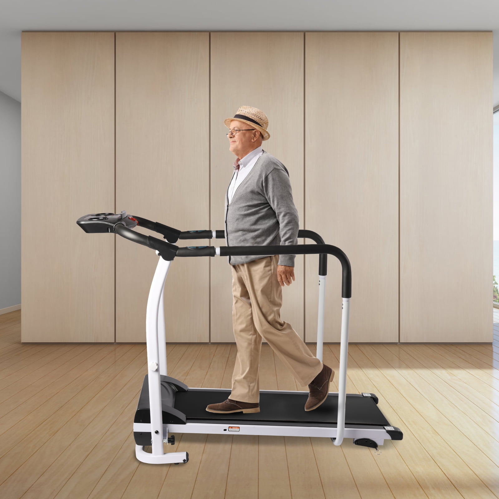 Dwellnix Home Gym Equipment – 1.0HP Motor Treadmill, Adjustable Speed (0.3-3.7 MPH), Anti-Slip PVC Running Belt, Safety Handrails, Foldable Design, Ideal for Cardio Training and Easy Storage