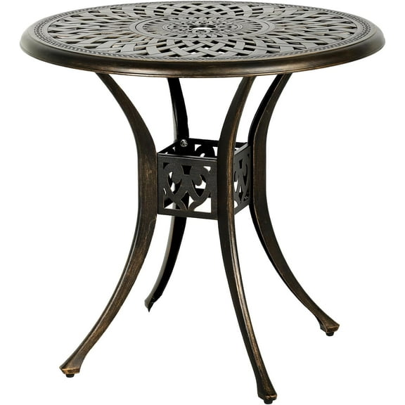 Grepatio 31" Patio Dining Table, Cast Aluminum Outdoor Bistro Table with Umbrella Hole Round Conversation Table, Antique Bronze