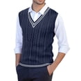 thumbnail image 2 of Dwelliawo Sweater Vest Men Business Knit Ribbed Pullover Tops Formal V Neck Sleeveless Sweaters Slim Fit Cable Fall Winter Vest Navy 2XL, 2 of 4