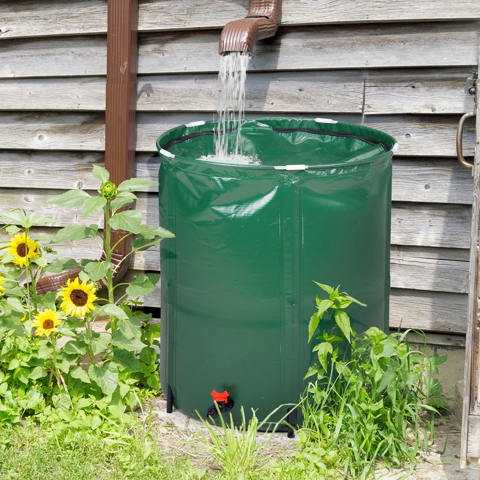 Tcbosik 50 Gallon Collapsible Rain Barrel, Portable Water Storage Tank with Faucet, Rainwater Collection System, Water Catcher Container with Overflow Opening, Green