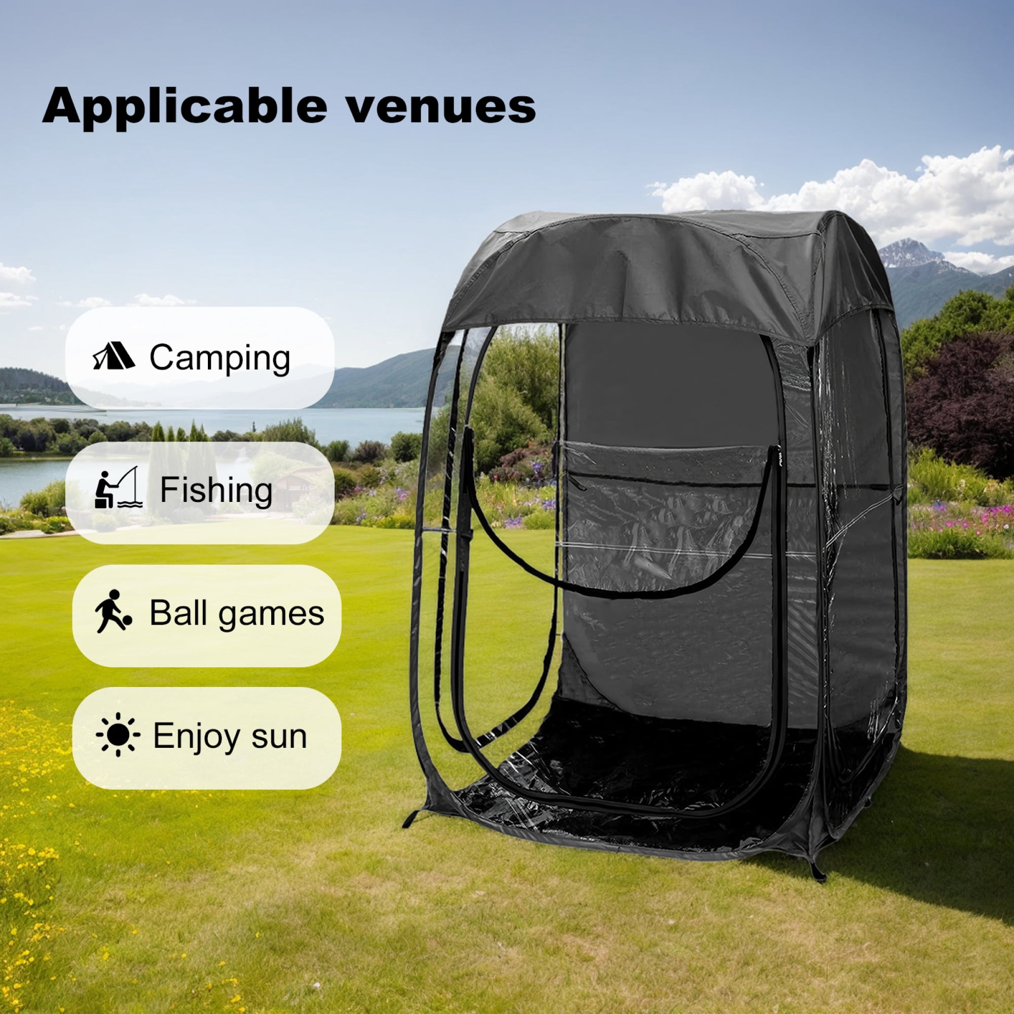 Pop up Sports Tent,Waterproof Outdoor Pod,Portable All-Weather Shelter for Outdoor Events,Camping,Fishing and Beach,Black02
