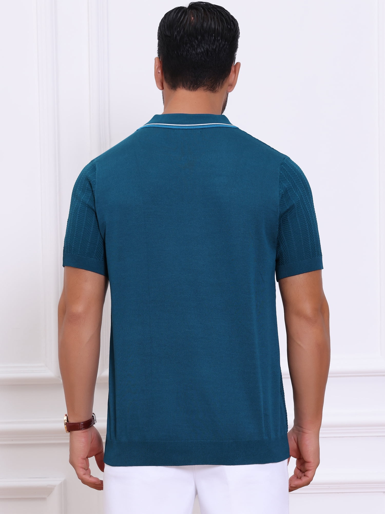 DARING DIVA Men's Knitted Ribbed Hem Short Sleeve Textured Golf Shirts S Royal Blue