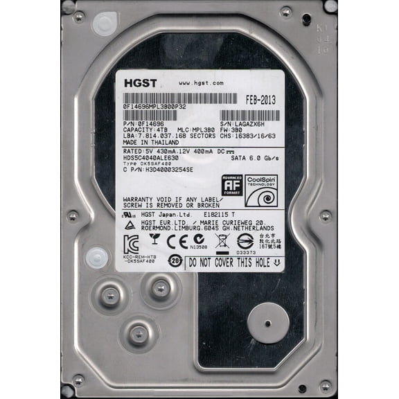 HDS5C4040ALE630 P/N: 0F14696 MLC: MPL3B0 Thailand HGST 4TB