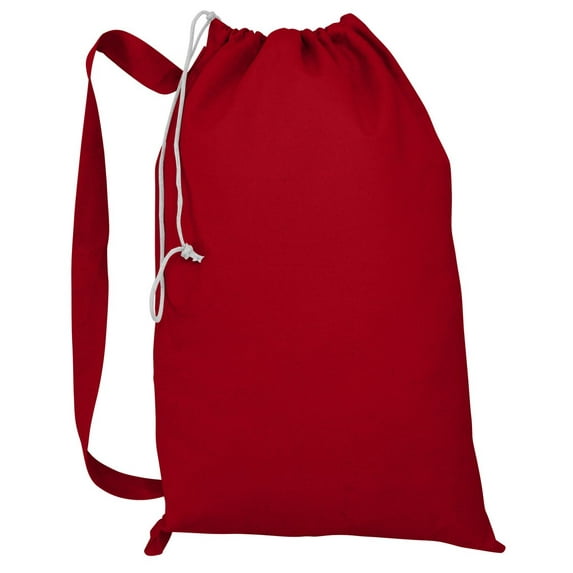 Heavy Duty Natural Cotton Canvas Laundry Bags (Set of 3- Large, Red)