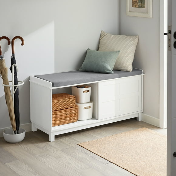 SoBuy FSR86-W Shoe Bench Shoe Cabinet With 2 Sliding Doors And Seat Cushion