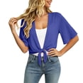 thumbnail image 6 of Lumtrix Womens Shrugs For Summer Cropped Cardigan Short Sleeve Open Front Sheer Shawl Cardigans Lightweight Chiffon Bolero Blue M, 6 of 7